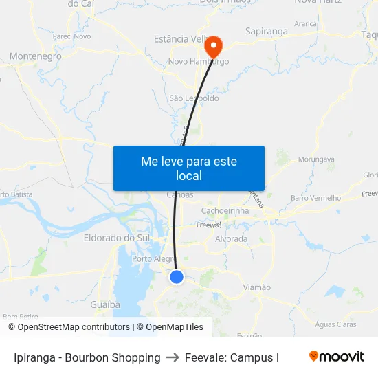 Ipiranga - Bourbon Shopping to Feevale: Campus I map