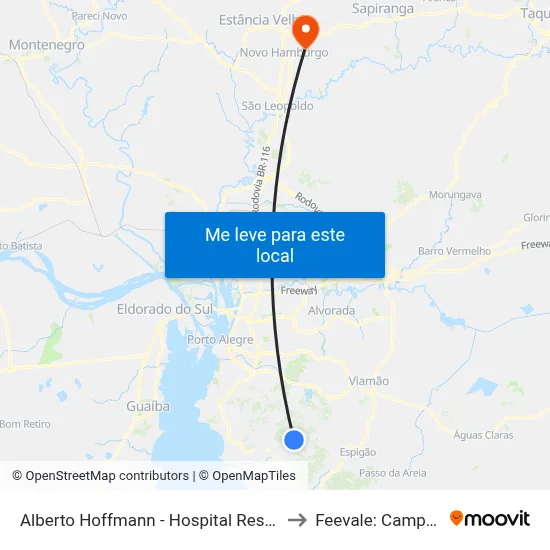 Alberto Hoffmann - Hospital Restinga to Feevale: Campus I map