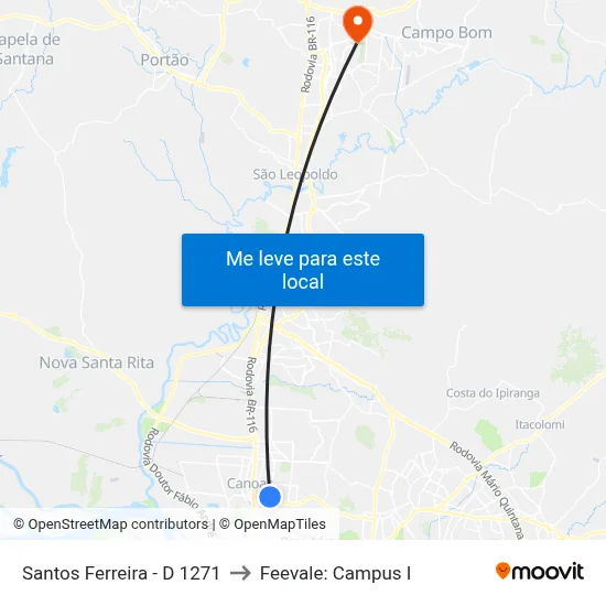 Santos Ferreira - D 1271 to Feevale: Campus I map