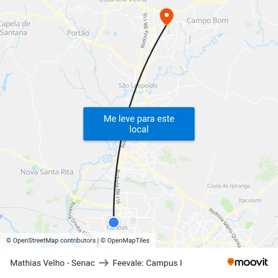 Mathias Velho - Senac to Feevale: Campus I map