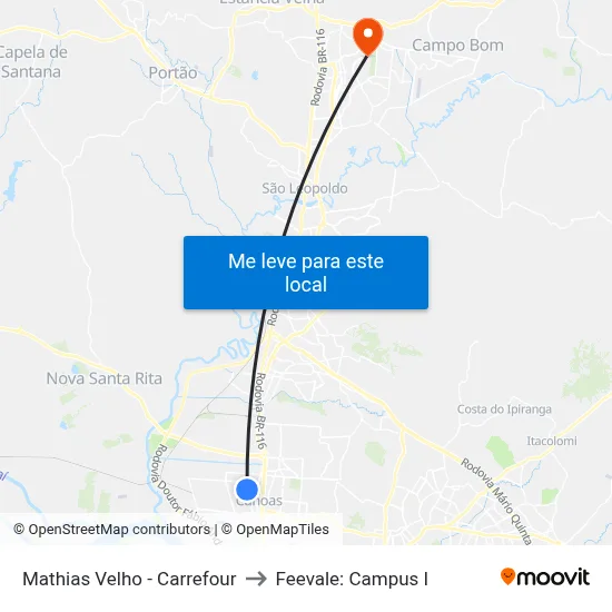 Mathias Velho - Carrefour to Feevale: Campus I map