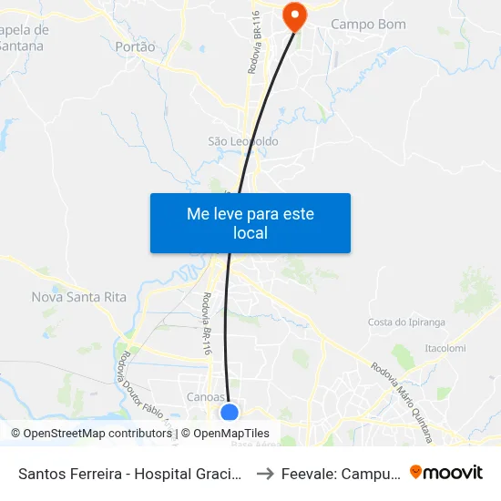 Santos Ferreira - Hospital Gracinha to Feevale: Campus I map