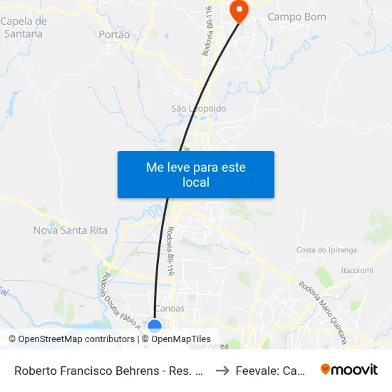 Roberto Francisco Behrens - Res. Vida Alegre to Feevale: Campus I map