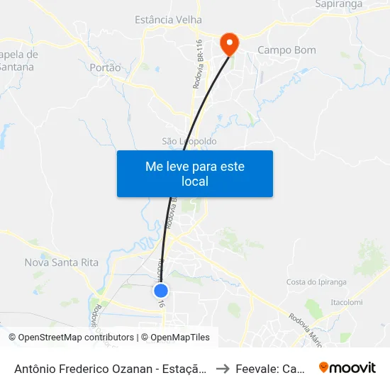 Antônio Frederico Ozanan - Estação Petrobrás to Feevale: Campus I map