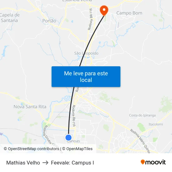 Mathias Velho to Feevale: Campus I map