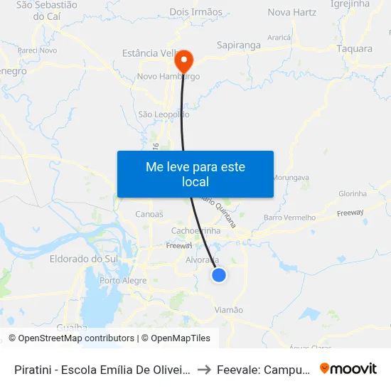 Piratini - Escola Emília De Oliveira to Feevale: Campus I map
