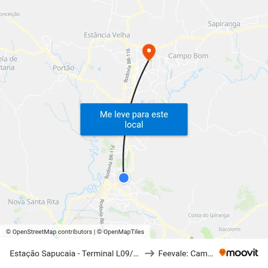 Estação Sapucaia - Terminal L09/L10/L21 to Feevale: Campus I map