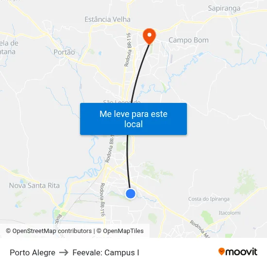 Porto Alegre to Feevale: Campus I map
