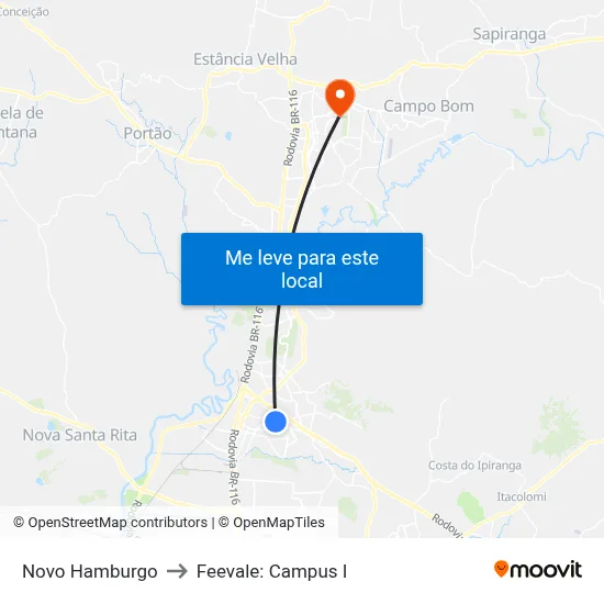 Novo Hamburgo to Feevale: Campus I map
