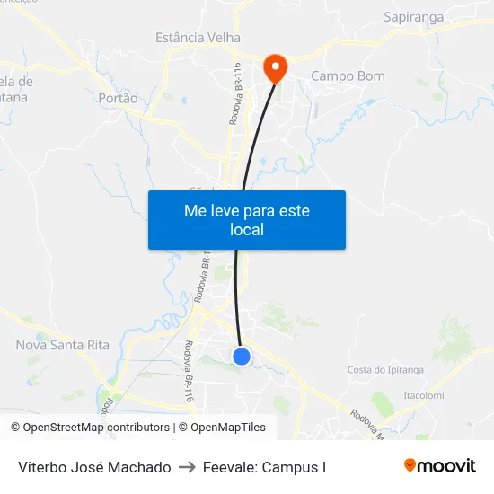 Viterbo José Machado to Feevale: Campus I map