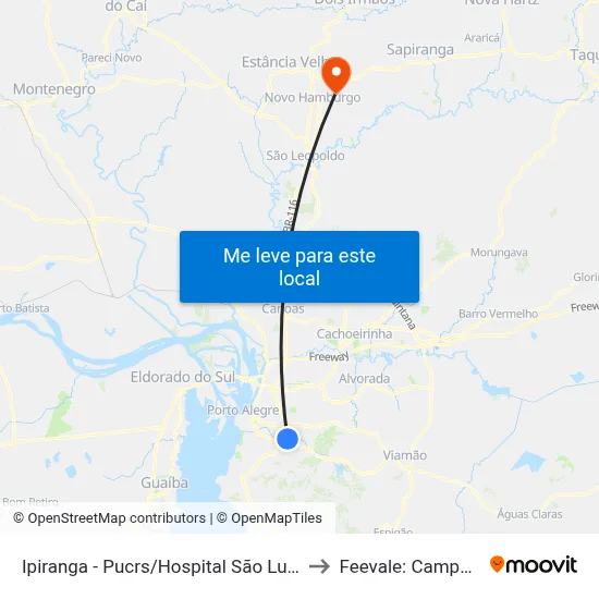 Ipiranga - Pucrs/Hospital São Lucas to Feevale: Campus I map