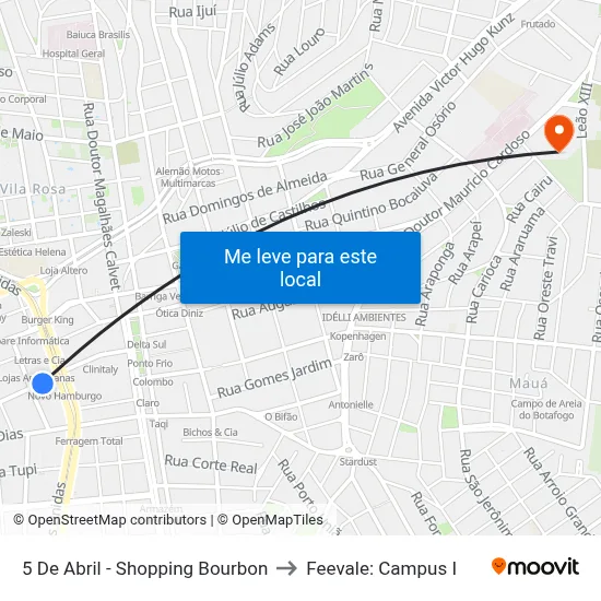 5 De Abril - Shopping Bourbon to Feevale: Campus I map