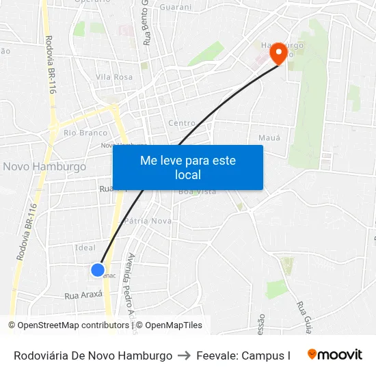 Rodoviária De Novo Hamburgo to Feevale: Campus I map