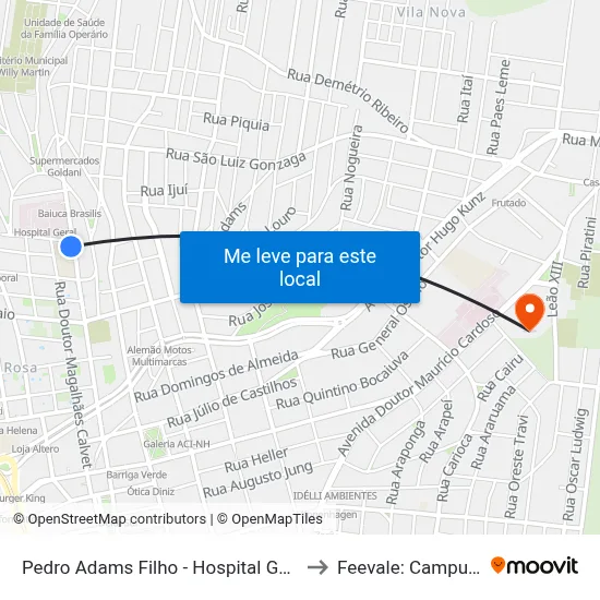 Pedro Adams Filho - Hospital Geral to Feevale: Campus I map