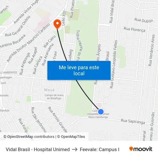 Vidal Brasil - Hospital Unimed to Feevale: Campus I map