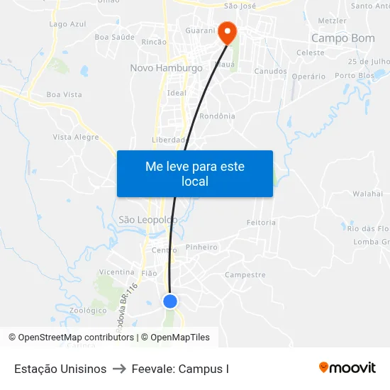 Estação Unisinos to Feevale: Campus I map