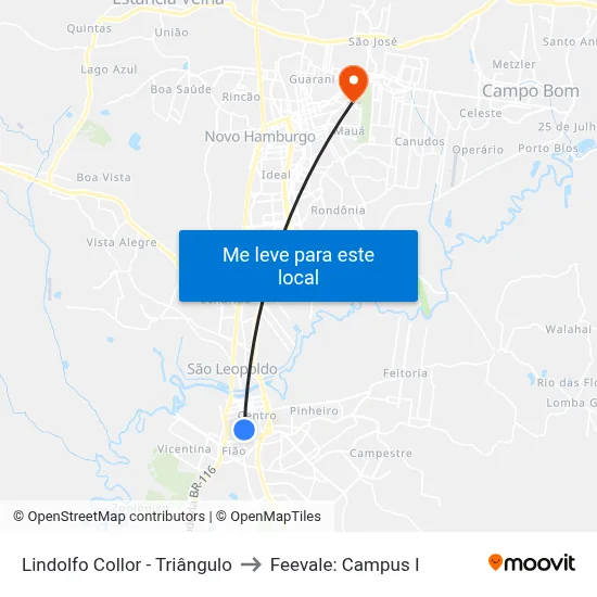 Lindolfo Collor - Triângulo to Feevale: Campus I map