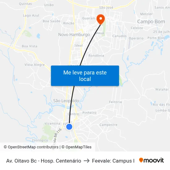 Av. Oitavo Bc - Hosp. Centenário to Feevale: Campus I map