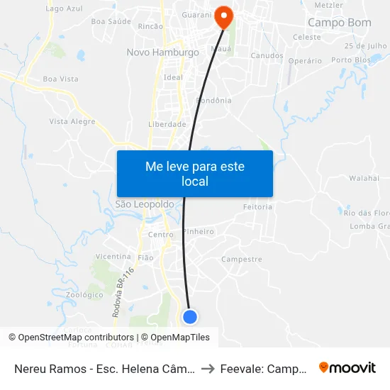Nereu Ramos - Esc. Helena Câmara to Feevale: Campus I map