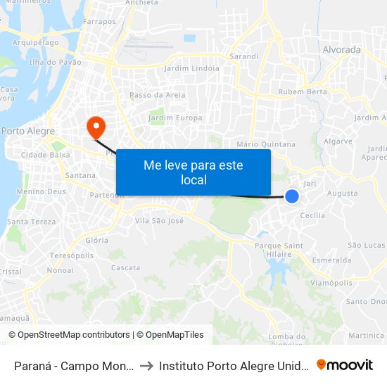 Paraná - Campo Monte Alegre to Instituto Porto Alegre Unidade Central map