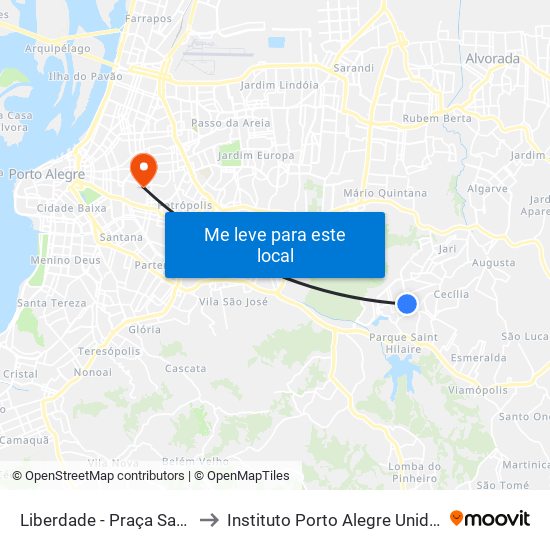 Liberdade - Praça Santa Isabel to Instituto Porto Alegre Unidade Central map