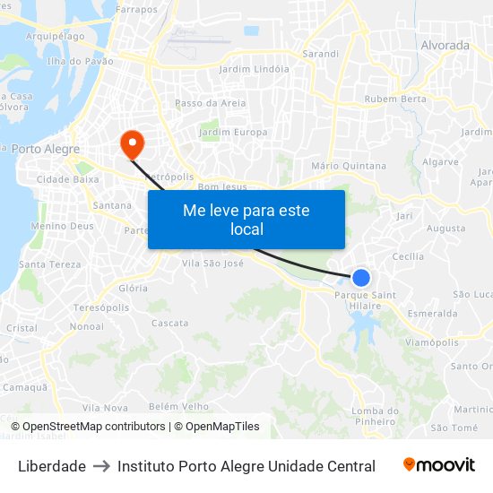 Liberdade to Instituto Porto Alegre Unidade Central map