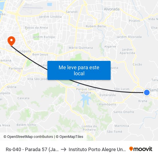 Rs-040 - Parada 57 (Jardim Krahe) to Instituto Porto Alegre Unidade Central map