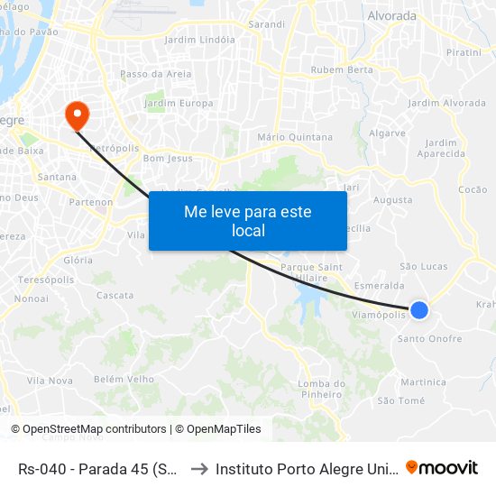 Rs-040 - Parada 45 (Santo Onofre) to Instituto Porto Alegre Unidade Central map