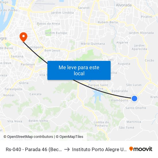 Rs-040 - Parada 46 (Beco Dos Cunhas) to Instituto Porto Alegre Unidade Central map