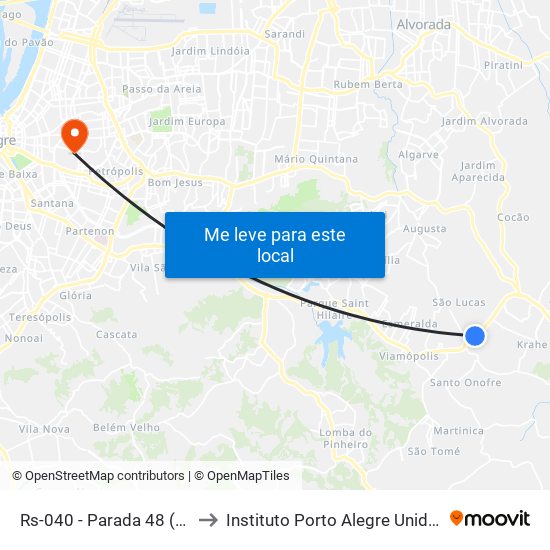 Rs-040 - Parada 48 (Cantegril) to Instituto Porto Alegre Unidade Central map
