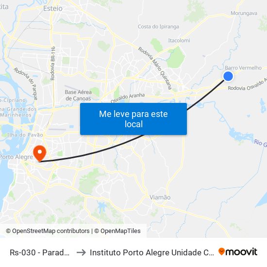 Rs-030 - Parada 98 to Instituto Porto Alegre Unidade Central map
