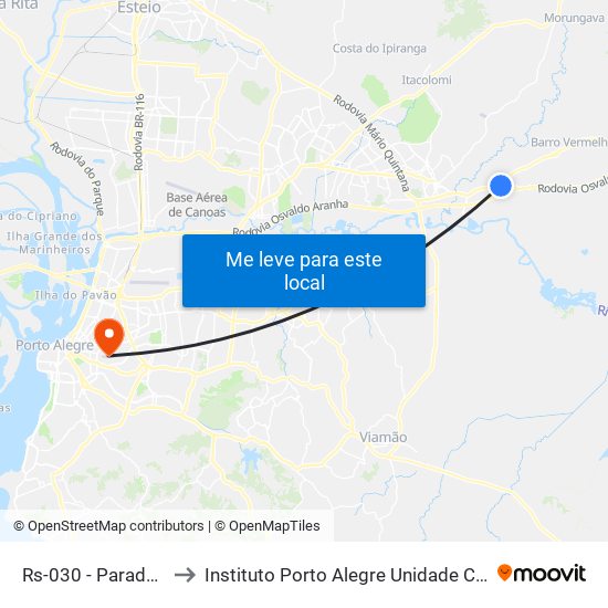 Rs-030 - Parada 92 to Instituto Porto Alegre Unidade Central map