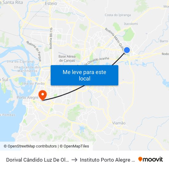 Dorival Cândido Luz De Oliveira - Parada 77 to Instituto Porto Alegre Unidade Central map