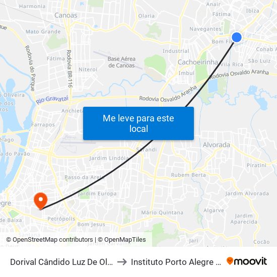Dorival Cândido Luz De Oliveira - Parada 62 to Instituto Porto Alegre Unidade Central map