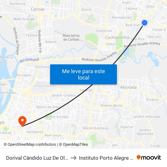Dorival Cândido Luz De Oliveira - Parada 63 to Instituto Porto Alegre Unidade Central map