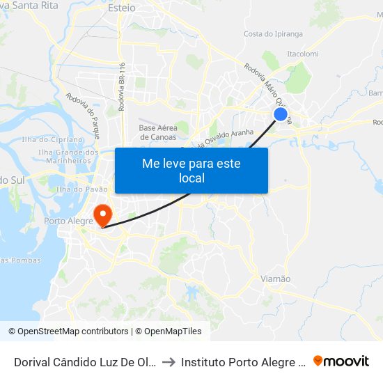 Dorival Cândido Luz De Oliveira - Parada 74 to Instituto Porto Alegre Unidade Central map