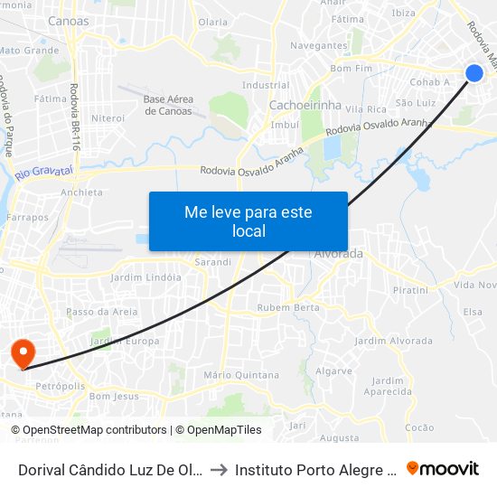 Dorival Cândido Luz De Oliveira - Parada 73 to Instituto Porto Alegre Unidade Central map