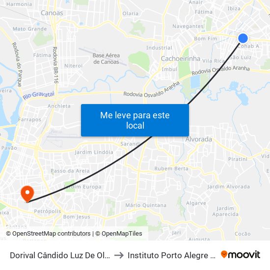 Dorival Cândido Luz De Oliveira - Parada 67 to Instituto Porto Alegre Unidade Central map