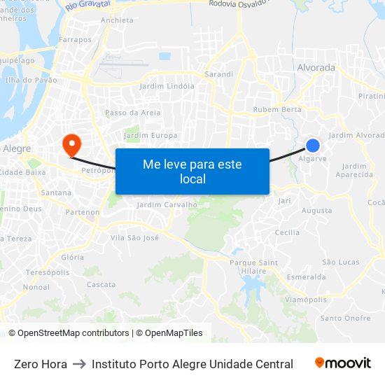 Zero Hora to Instituto Porto Alegre Unidade Central map