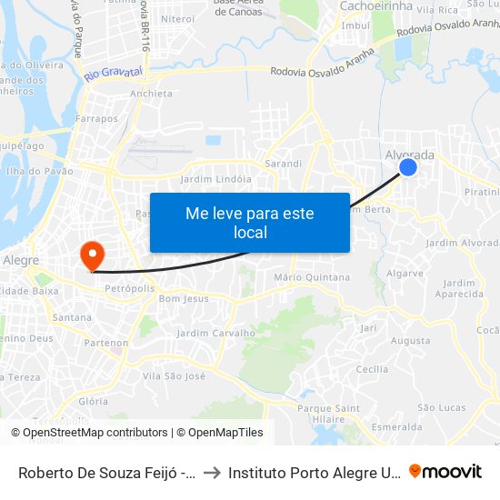 Roberto De Souza Feijó - Camelódromo to Instituto Porto Alegre Unidade Central map