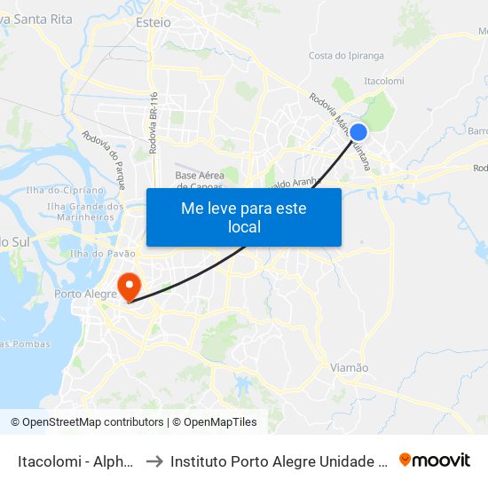Itacolomi - Alphaville to Instituto Porto Alegre Unidade Central map