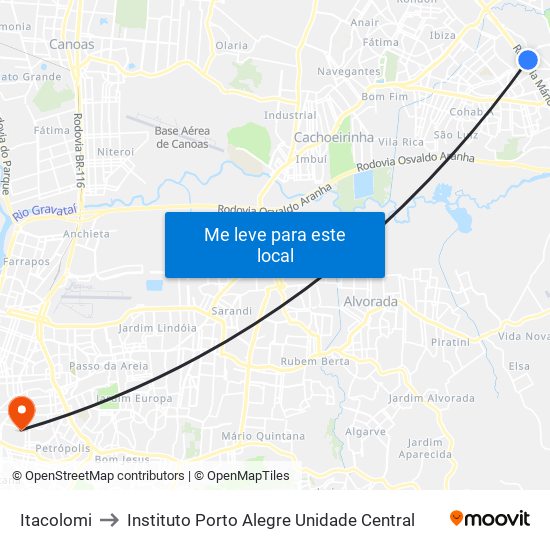 Itacolomi to Instituto Porto Alegre Unidade Central map