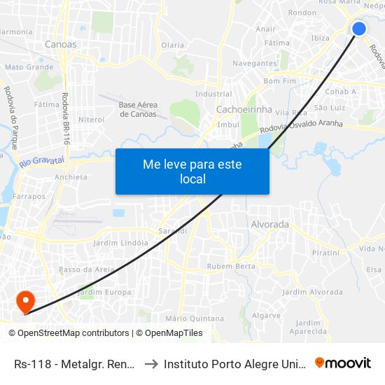 Rs-118 - Metalgr. Renner / Havan to Instituto Porto Alegre Unidade Central map