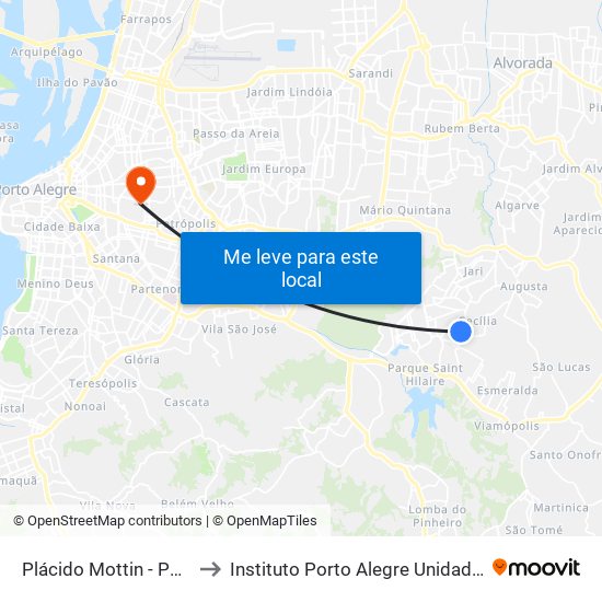 Plácido Mottin - Parada 6 to Instituto Porto Alegre Unidade Central map