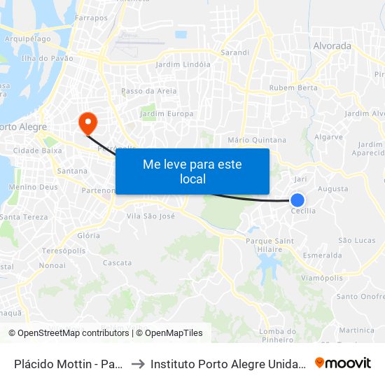 Plácido Mottin - Parada 11 to Instituto Porto Alegre Unidade Central map