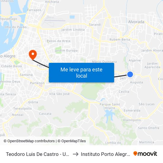Teodoro Luis De Castro - Ubs Augusta Meneghini to Instituto Porto Alegre Unidade Central map