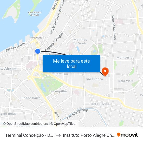 Terminal Conceição - Desembarque to Instituto Porto Alegre Unidade Central map