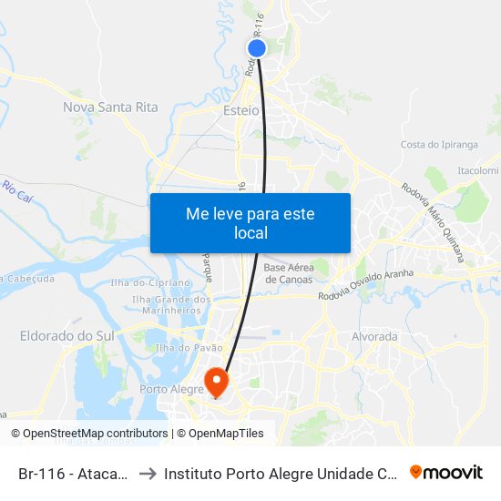 Br-116 - Atacadão to Instituto Porto Alegre Unidade Central map