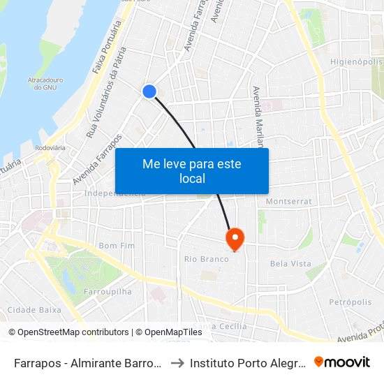 Farrapos - Almirante Barroso (Fora Do Corredor) to Instituto Porto Alegre Unidade Central map