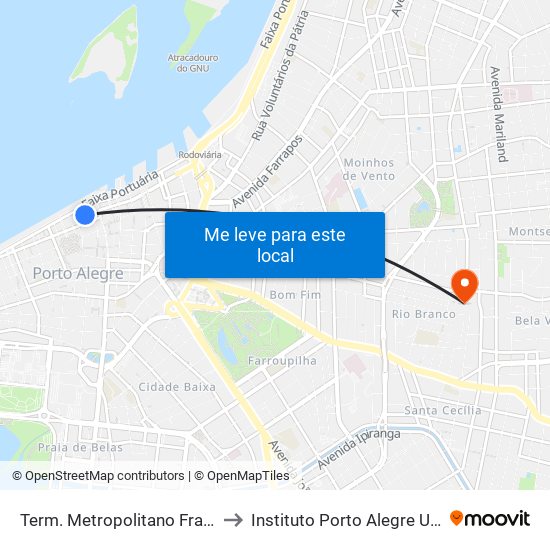 Term. Metropolitano Francisco L. Truda to Instituto Porto Alegre Unidade Central map